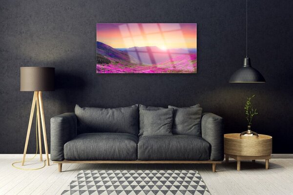 Skleneny obraz Slnko hory lúka príroda 100x50 cm 2 Prívesky