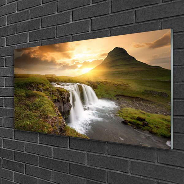 Skleneny obraz Hory vodopád príroda 100x50 cm 2 Prívesky