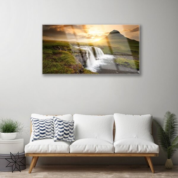 Skleneny obraz Hory vodopád príroda 100x50 cm 2 Prívesky