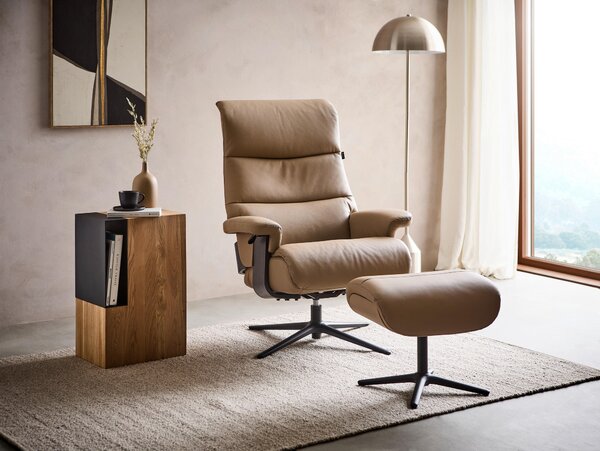 RELAXAČNÉ KRESLO S PODNOŽKOU, kov, textil, koža, čierna, taupe Xora - Kreslá
