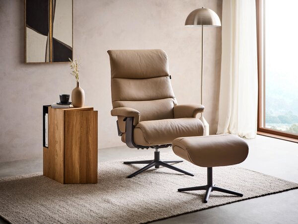 RELAXAČNÉ KRESLO S PODNOŽKOU, kov, textil, koža, čierna, taupe Xora - Kreslá
