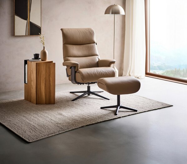 RELAXAČNÉ KRESLO S PODNOŽKOU, kov, textil, koža, čierna, taupe Xora - Kreslá