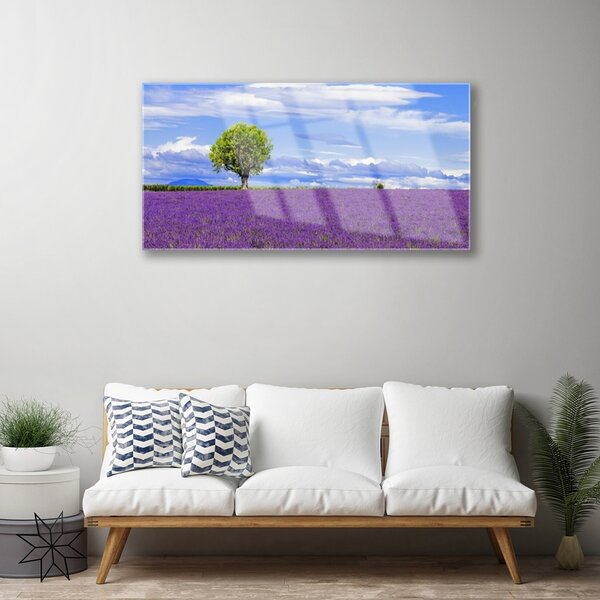 Skleneny obraz Pole levanduľa strom príroda 100x50 cm 2 Prívesky