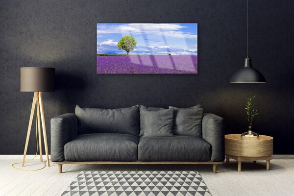 Skleneny obraz Pole levanduľa strom príroda 100x50 cm 2 Prívesky