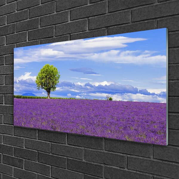 Skleneny obraz Pole levanduľa strom príroda 100x50 cm 2 Prívesky