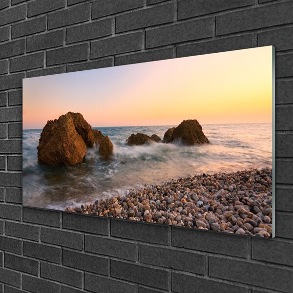 Skleneny obraz Pobrežie more vlny skaly 100x50 cm 2 Prívesky