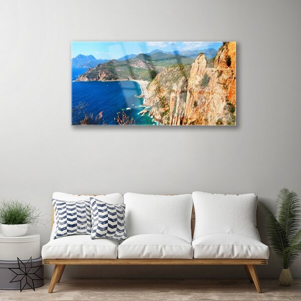 Skleneny obraz Útes pobrežie more hory 100x50 cm 2 Prívesky