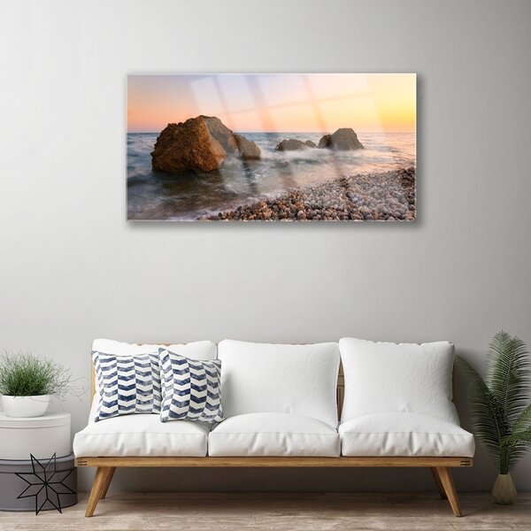 Skleneny obraz Pobrežie more vlny skaly 100x50 cm 2 Prívesky