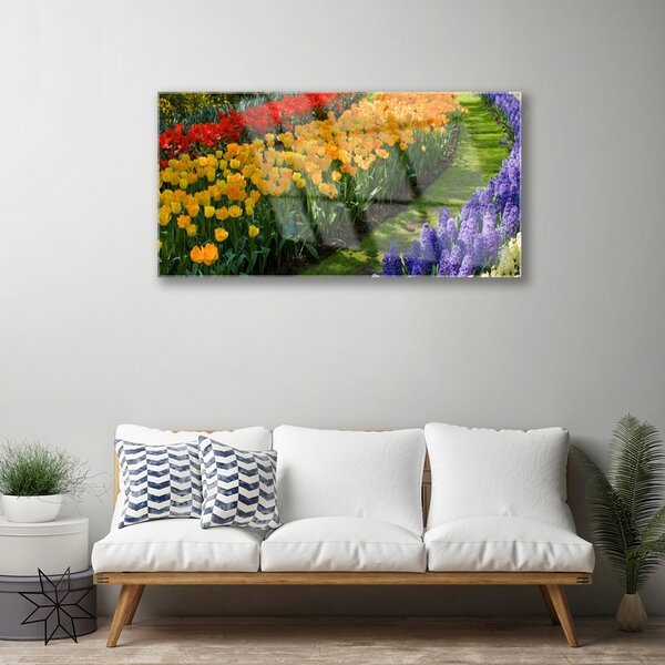 Skleneny obraz Kvety záhrada tulipány 100x50 cm 2 Prívesky