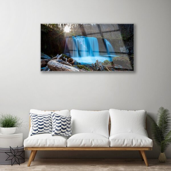 Skleneny obraz Slnko vodopád príroda 100x50 cm 2 Prívesky