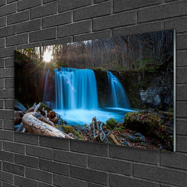 Skleneny obraz Slnko vodopád príroda 100x50 cm 2 Prívesky