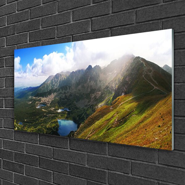 Skleneny obraz Hory lúka príroda 100x50 cm 2 Prívesky