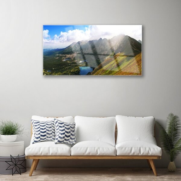 Skleneny obraz Hory lúka príroda 100x50 cm 2 Prívesky