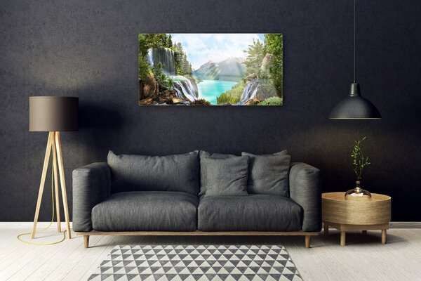 Skleneny obraz Záliv vodopád hory 100x50 cm 2 Prívesky