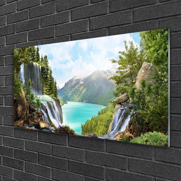 Skleneny obraz Záliv vodopád hory 100x50 cm 2 Prívesky