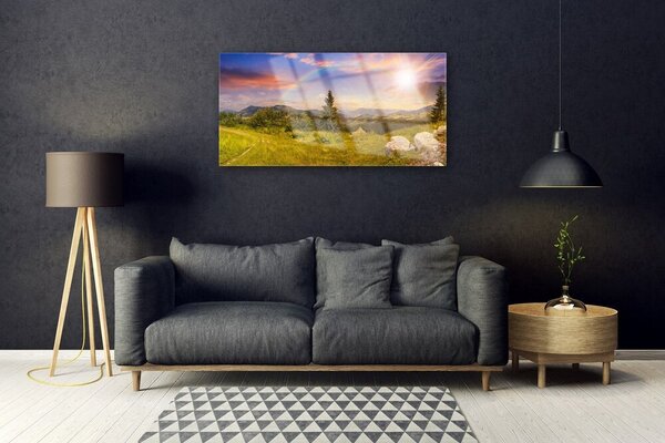 Skleneny obraz Hory lúka kamene príroda 100x50 cm 2 Prívesky