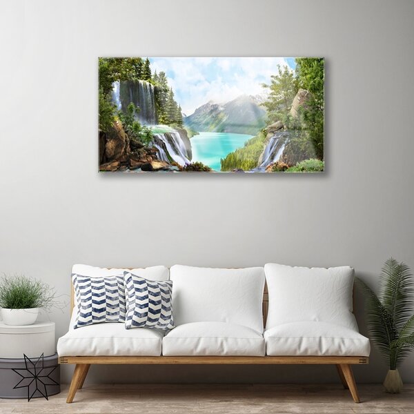 Skleneny obraz Záliv vodopád hory 100x50 cm 2 Prívesky