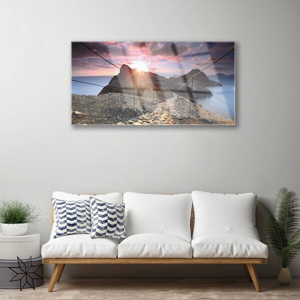 Skleneny obraz Hory chodník útes západ 100x50 cm 2 Prívesky