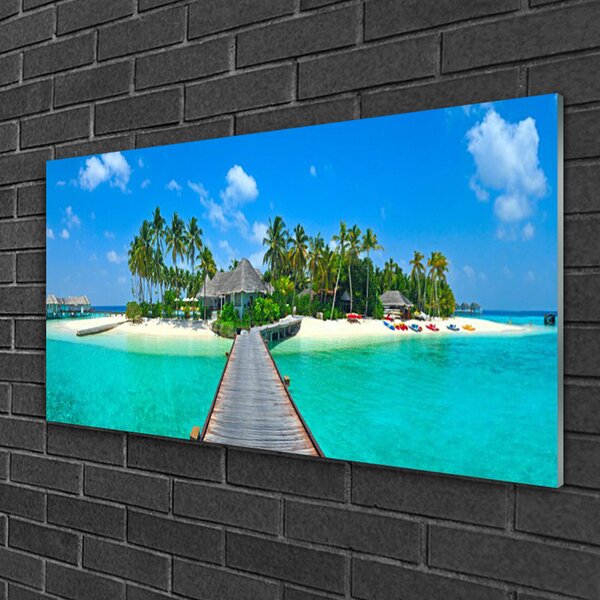 Skleneny obraz Tropická pláž palmy 100x50 cm 2 Prívesky