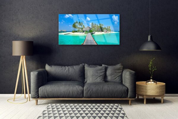 Skleneny obraz Tropická pláž palmy 100x50 cm 2 Prívesky