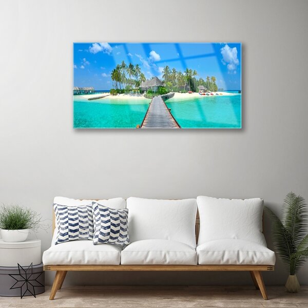 Skleneny obraz Tropická pláž palmy 100x50 cm 2 Prívesky