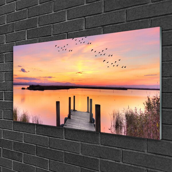 Skleneny obraz Mólo západ slnka jazero 100x50 cm 2 Prívesky