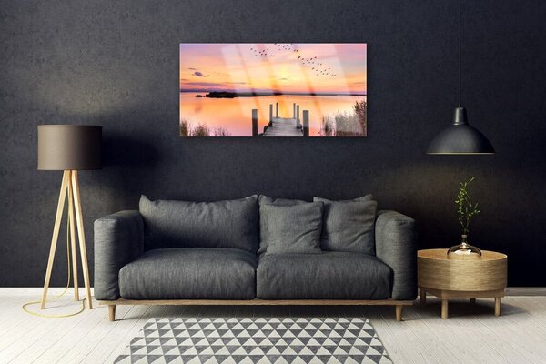 Skleneny obraz Mólo západ slnka jazero 100x50 cm 2 Prívesky