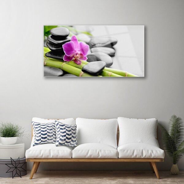 Skleneny obraz Bambus kvet kamene umenie 100x50 cm 2 Prívesky