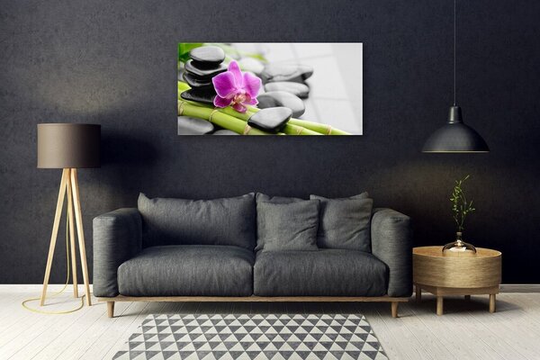 Skleneny obraz Bambus kvet kamene umenie 100x50 cm 2 Prívesky