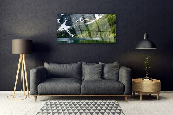 Skleneny obraz Jazero les hory príroda 100x50 cm 2 Prívesky