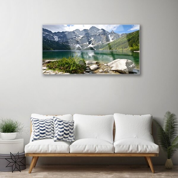 Skleneny obraz Jazero hory príroda 100x50 cm 2 Prívesky