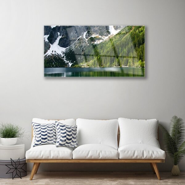 Skleneny obraz Jazero les hory príroda 100x50 cm 2 Prívesky