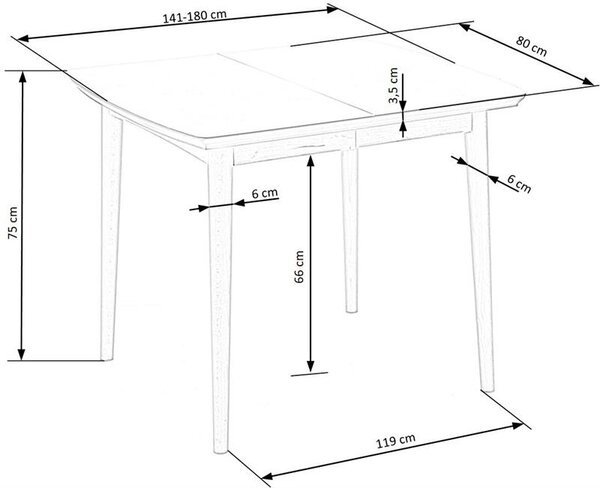 Halmar Rozkladací jedálenský stôl BARRET 90(190)x80 biely mat/dub lefkas