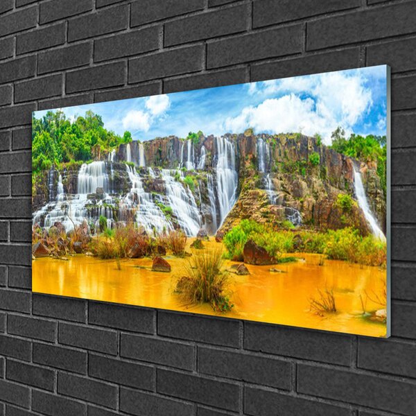 Skleneny obraz Vodopád stromy príroda 100x50 cm 2 Prívesky