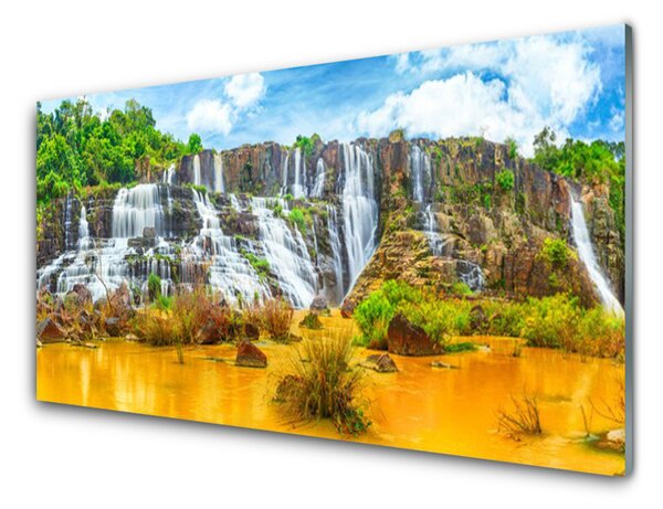 Skleneny obraz Vodopád stromy príroda 100x50 cm 2 Prívesky