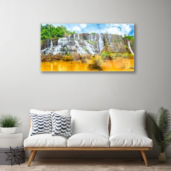 Skleneny obraz Vodopád stromy príroda 100x50 cm 2 Prívesky