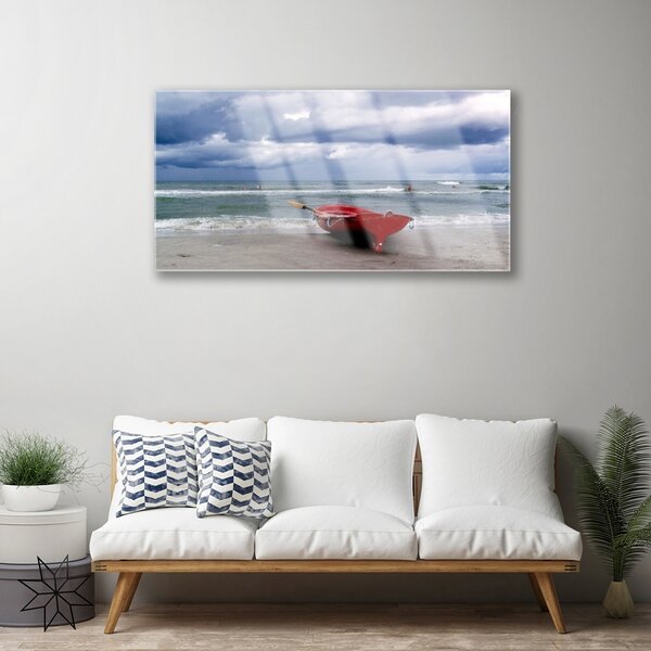 Skleneny obraz Loďka pláž more krajina 100x50 cm 2 Prívesky