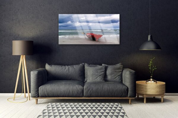 Skleneny obraz Loďka pláž more krajina 100x50 cm 2 Prívesky