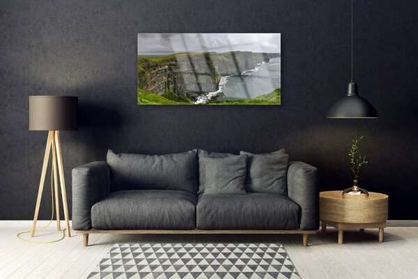 Skleneny obraz Záliv skaly voda krajina 100x50 cm 2 Prívesky