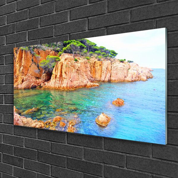 Skleneny obraz Skaly more príroda 100x50 cm 2 Prívesky