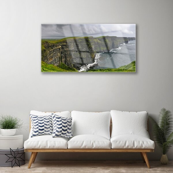 Skleneny obraz Záliv skaly voda krajina 100x50 cm 2 Prívesky