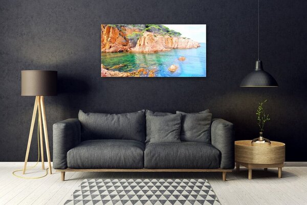 Skleneny obraz Skaly more príroda 100x50 cm 2 Prívesky