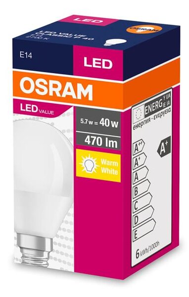 Ziarovka OSRAM® LED FR 040 (ean7898) non-dim, 5,7W/827 E14 2700K Value CLASSIC P