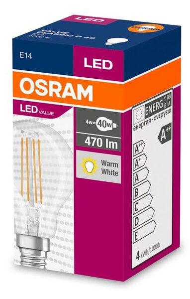 Žiarovka OSRAM® LED FIL 040 (ean8720) non-dim, 4W/827 E14 2700K Value CLASSIC P