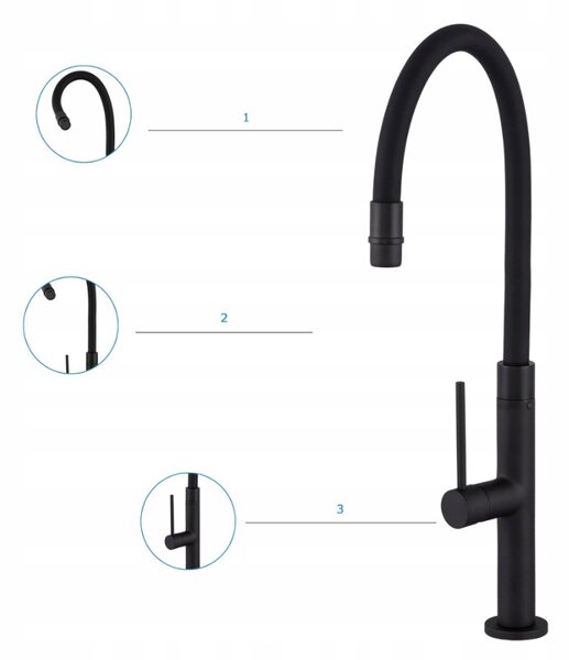 Gamma Flex Slim, vysoká kuchynská batéria s elastickým ramenom h-480 mm, čierna, GMA-BFXSL-BK
