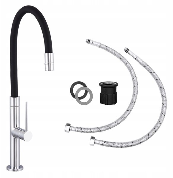 Gamma Flex Slim, vysoká kuchynská batéria s elastickým ramenom h-480 mm, čierna-chrómová, GMA-BFXSL-CH