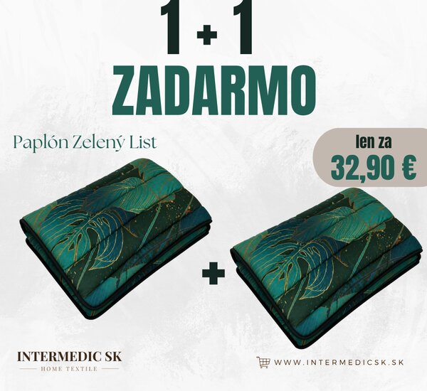 1+1 ZADARMO – Celoročný paplón Zelený List 140×200 cm – 2 ks