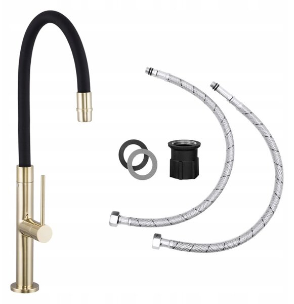 Gamma Flex Slim, vysoká kuchynská batéria s elastickým ramenom h-480 mm, čierna-zlatá, GMA-BFXSL-GD