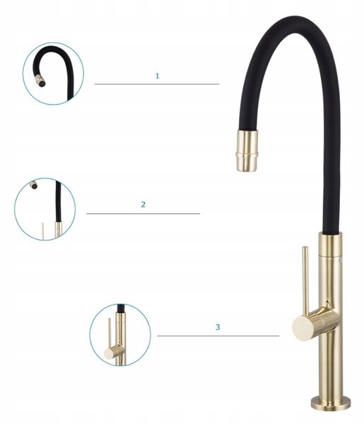 Gamma Flex Slim, vysoká kuchynská batéria s elastickým ramenom h-480 mm, čierna-zlatá, GMA-BFXSL-GD