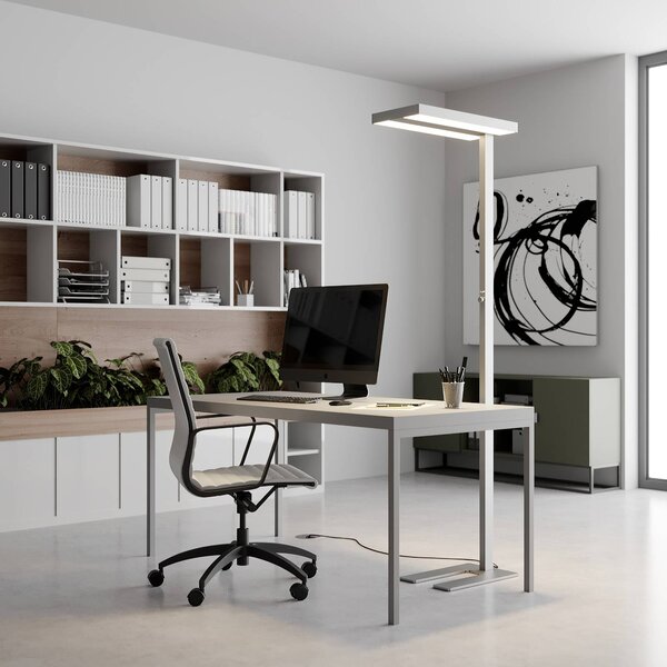 Arcchio LED stojacia lampa Logan Basic, strieborná, 6 000 lm, stmievateľná, Hliník / sivá / zinok, Pracovňa / Kancelária, Hliník, Moderný, Stojacie svietidlo
